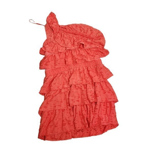 LC‎ Lauren Conrad Womens Size XL Orange Tiered Ruffle One-Shoulder Dress - Picture 6 of 6